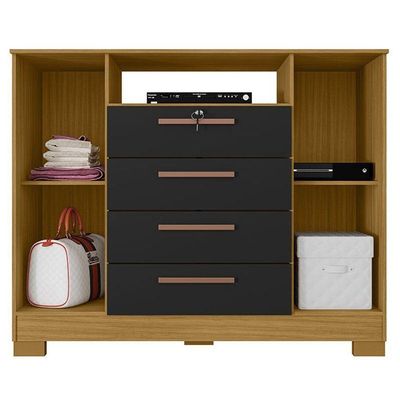 Cômoda Madri 4 Gavetas 2 Portas Carvalho Americano Preto - Incorplac