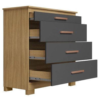 Cômoda 4 Gavetas New E Guarda Roupa Casal Imperial Carvalho Americano Grafite- Incorplac