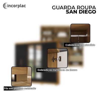 Cômoda 4 Gavetas New E Guarda Roupa Casal San Diego Com Espelho Carvalho Americano Preto - Incorplac