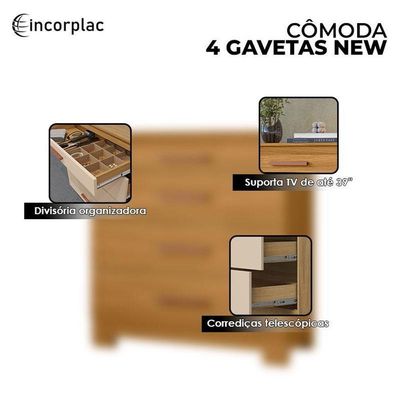 Cômoda 4 Gavetas New E Guarda Roupa Casal New Kansas Carvalho Americano Tx -incorplac