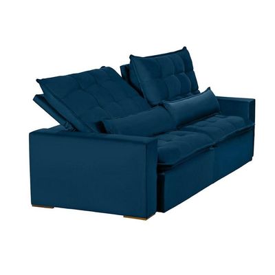 Sofá 6 Lugares 2.90 Mt Retrátil E Reclinável Veludo Azul