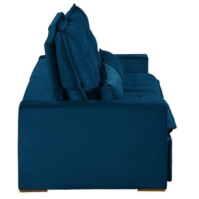 Sofá 6 Lugares 2.90 Mt Retrátil E Reclinável Veludo Azul