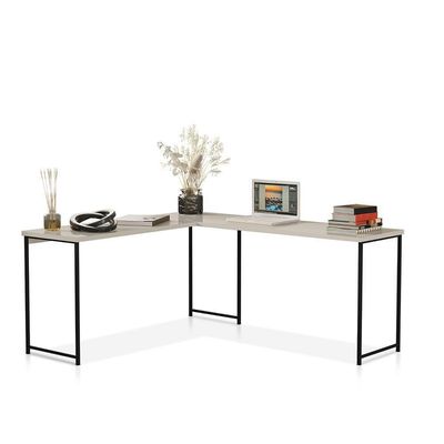 Mesa Em L Sem Prateleira Office Em Mdf Industrial Klm Store Preto Com Off White