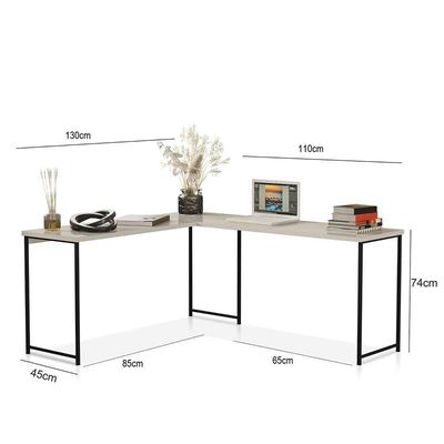 Mesa Em L Sem Prateleira Office Em Mdf Industrial Klm Store Preto Com Off White
