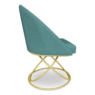Kit 02 Cadeiras Poltrona De Jantar Bela Suede Azul Turquesa Base Metálica Luxo Dourado - Pallazio