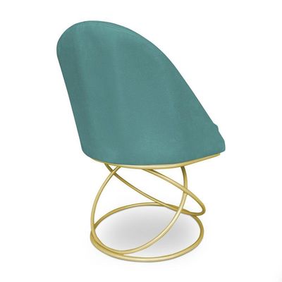 Kit 02 Cadeiras Poltrona De Jantar Bela Suede Azul Turquesa Base Metálica Luxo Dourado - Pallazio