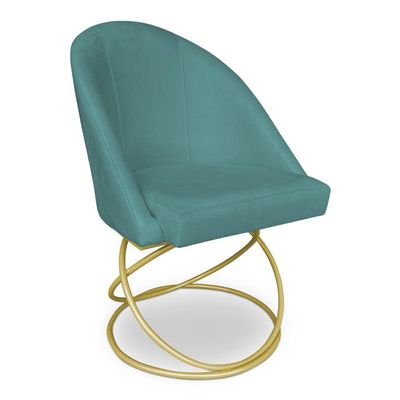 Kit 02 Cadeiras Poltrona De Jantar Bela Suede Azul Turquesa Base Metálica Luxo Dourado - Pallazio