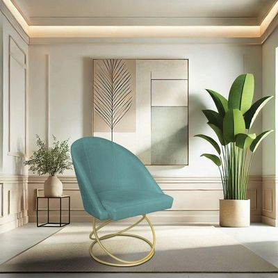 Kit 02 Cadeiras Poltrona De Jantar Bela Suede Azul Turquesa Base Metálica Luxo Dourado - Pallazio
