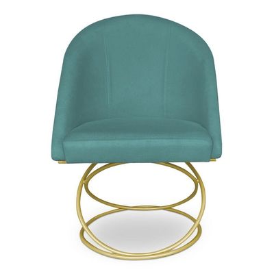 Kit 02 Cadeiras Poltrona De Jantar Bela Suede Azul Turquesa Base Metálica Luxo Dourado - Pallazio