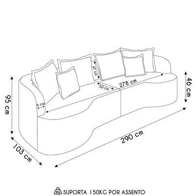 Sofá 4 Lugares 290cm Orgânico Quito K04 Boucle Grafite - Mpozenato