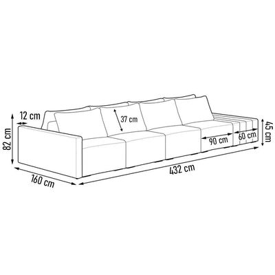 Sofá Ilha Modular Com Puff Para Sala Living 432cm Georgia K04 Linho Cinza - Mpozenato