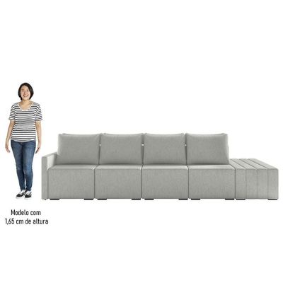 Sofá Ilha Modular Com Puff Para Sala Living 432cm Georgia K04 Linho Cinza - Mpozenato