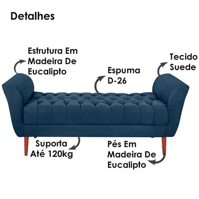 Recamier Grecia 150cm Suede Azul Marinho Mpassos Azul Marinho