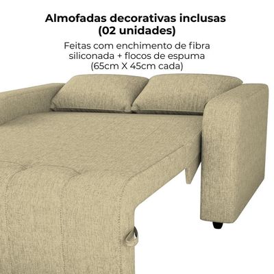 Sofa Cama 2 Lugares 138 Cm Amora Linho Vancouver Milani Store Palha