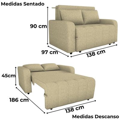 Sofa Cama 2 Lugares 138 Cm Amora Linho Vancouver Milani Store Palha