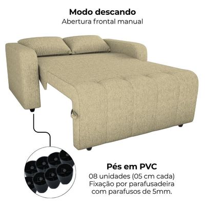 Sofa Cama 2 Lugares 138 Cm Amora Linho Vancouver Milani Store Palha