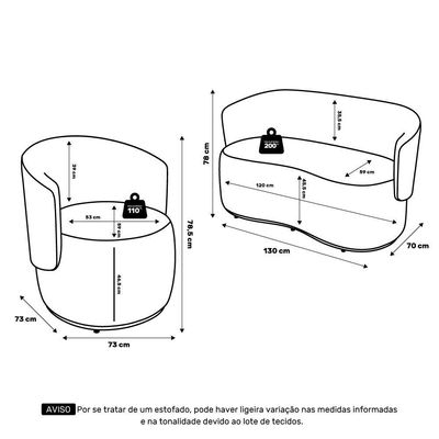 Kit Poltrona E Namoradeira Aisha Orgânica Bouclê Bege - Desk Design