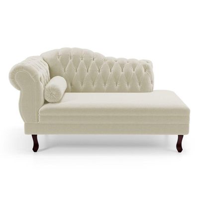 Divã Recamier Chaise Longue Lavínia 150cm Capitonê Pés De Madeira Bouclê Bege - Desk Design