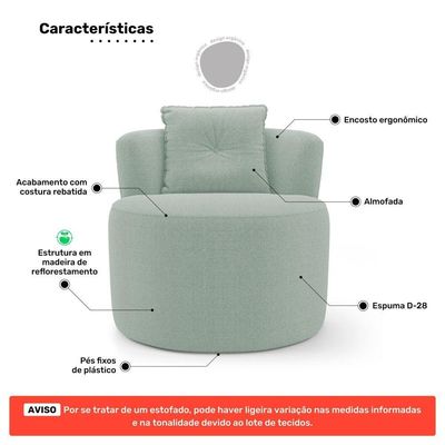 Kit Sofá E 02 Poltronas Orgânicas Living Bob Com Almofadas Bouclê Verde Menta - Desk Design