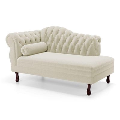 Divã Recamier Chaise Longue Lavínia 150cm Capitonê Pés De Madeira Bouclê Bege - Desk Design