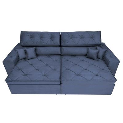 Sofá Austin 2,82m Retrátil, Reclinável Com Molas No Assento E Almofadas, Suede Azul Cama Inbox