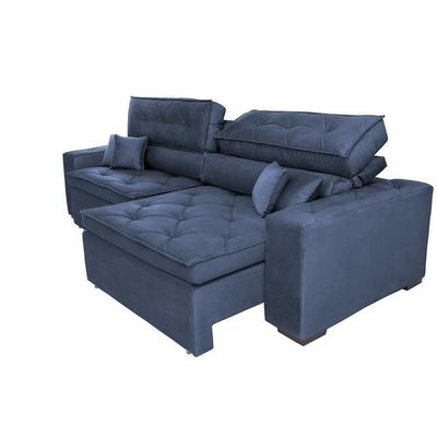 Sofá Austin 2,82m Retrátil, Reclinável Com Molas No Assento E Almofadas, Suede Azul Cama Inbox