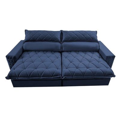 Sofá Retrátil E Reclinável 2,55m Molas Ensacadas Cama Inbox Elegance Com Thermogel Velusoft Azul