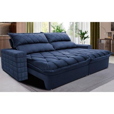 Sofá Retrátil E Reclinável 2,55m Molas Ensacadas Cama Inbox Elegance Com Thermogel Velusoft Azul