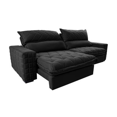 Sofá Retrátil E Reclinável 2,35m Molas Ensacadas Cama Inbox Elegance Com Thermogel Velusoft Preto
