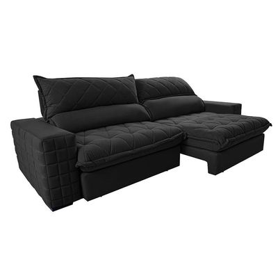 Sofá Retrátil E Reclinável 2,35m Molas Ensacadas Cama Inbox Elegance Com Thermogel Velusoft Preto