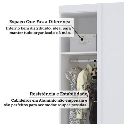 Guarda Roupa De Canto Reto 90cm 1 Pt Alpes Luciane Móveis Branco Pf-cinammon Pf