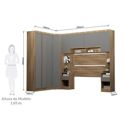 Guarda Roupa Casal Modulado De Canto 8 Portas E 4 Gavetas Avelã Pf-cinza Supremo Pf