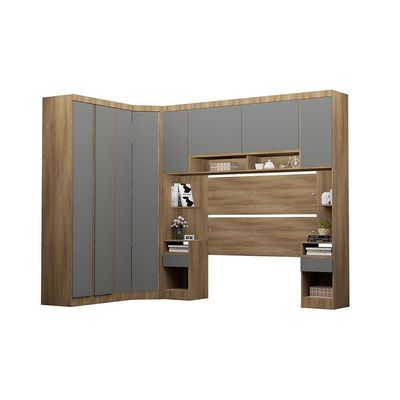 Guarda Roupa Casal Modulado De Canto 8 Portas E 4 Gavetas Avelã Pf-cinza Supremo Pf