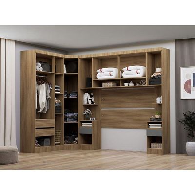 Guarda Roupa Casal Modulado De Canto 8 Portas E 4 Gavetas Avelã Pf-cinza Supremo Pf