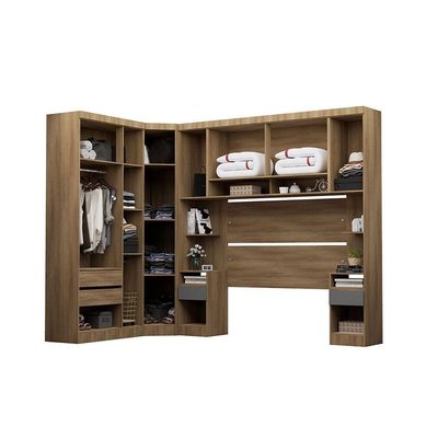 Guarda Roupa Casal Modulado De Canto 8 Portas E 4 Gavetas Avelã Pf-cinza Supremo Pf