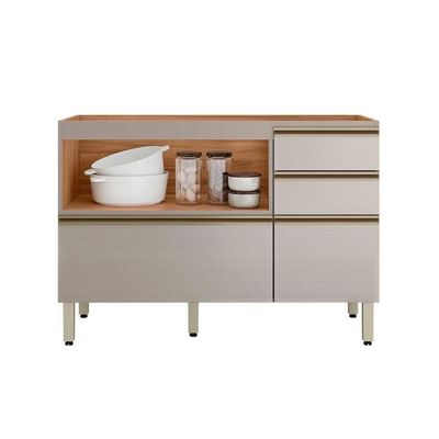 Balcão Cozinha Modulado P/ Pia Proença C/ 1 Porta E 4 Gavetas S/ Tampo 120cm Nogueira Touch/nude Prime Demóbile