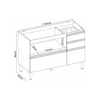 Balcão Cozinha Modulado P/ Pia Proença C/ 1 Porta E 4 Gavetas S/ Tampo 120cm Nogueira Touch/nude Prime Demóbile