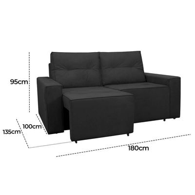 Sofá Retrátil 2 Lugares 1,80 Confortável Polo Preto