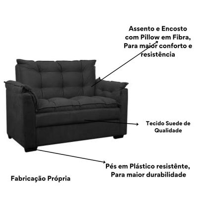 Sofá Confortável 1,40 Pequeno Compacto Small Preto