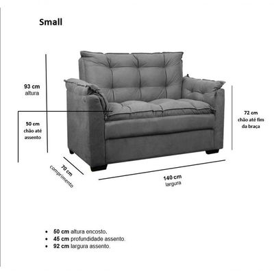 Sofá Confortável 1,40 Pequeno Compacto Small Preto