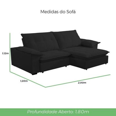 Sofá Retrátil E Reclinável Veludo 2,00m Lisboa - Conforto Premium E Design Elegante | Lansof Cores Preto