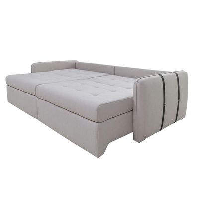 Sofá Ello Retrátil Cama Com Almofada De Encosto Solta 2 Módulos De 1,00 E Braço De 0,10 Total 2,20 Linho Bege Creme