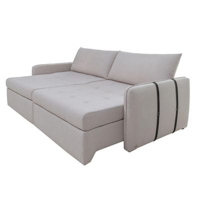 Sofá Ello Retrátil Cama Com Almofada De Encosto Solta 2 Módulos De 1,00 E Braço De 0,10 Total 2,20 Linho Bege Creme