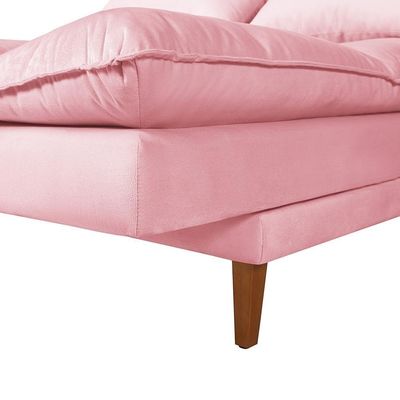 Sofá Cama Vancouver 3 Lugares Império Reclinável Casal Pés Madeira Suede Rosa 200