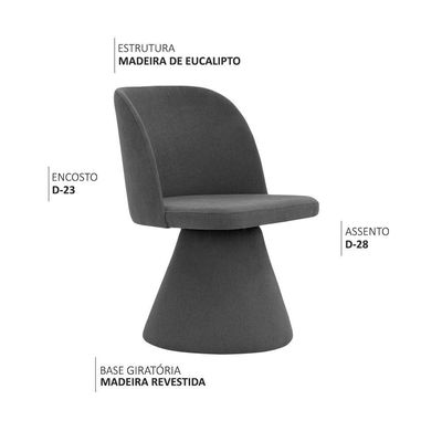 Kit 02 Cadeiras De Jantar Giratória Liz Linho Cinza Escuro - Nexta Casa