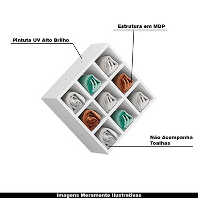 Kit 06 Nichos Porta Toalhas 09 Lugares 40x40cm Branco - Gran Belo