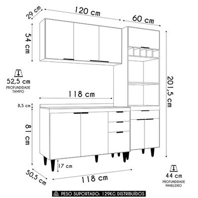 Armário De Cozinha Com Tampo Cp02 180cm Pérola Branco Z34 - Mpozenato
