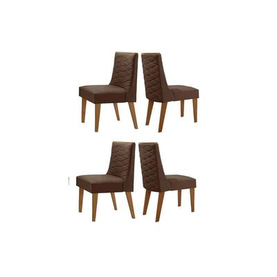 Cadeira De Cozinha Dafne Kit 4 Un Madeira Capuccino/suede Marrom - Rufato
