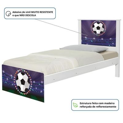 Cama Solteiro Adesivada Futebol Estádio Com Colchão