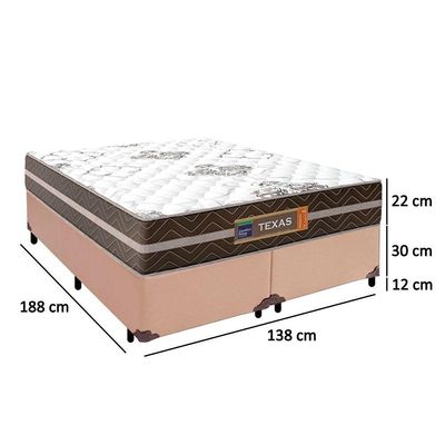 Cama Box Casal Bipartido Sintético + Colchão Molas Ensacadas Texas Prime Colchões 138cm - Suporta Até 120kg Por Pessoa